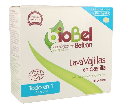 Imagen de pastillas de lavavajillas sin perfume ecológico de bioBel 25 unidades